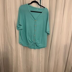 Source Unknown Blue Green Boxy Buttoned Blouse